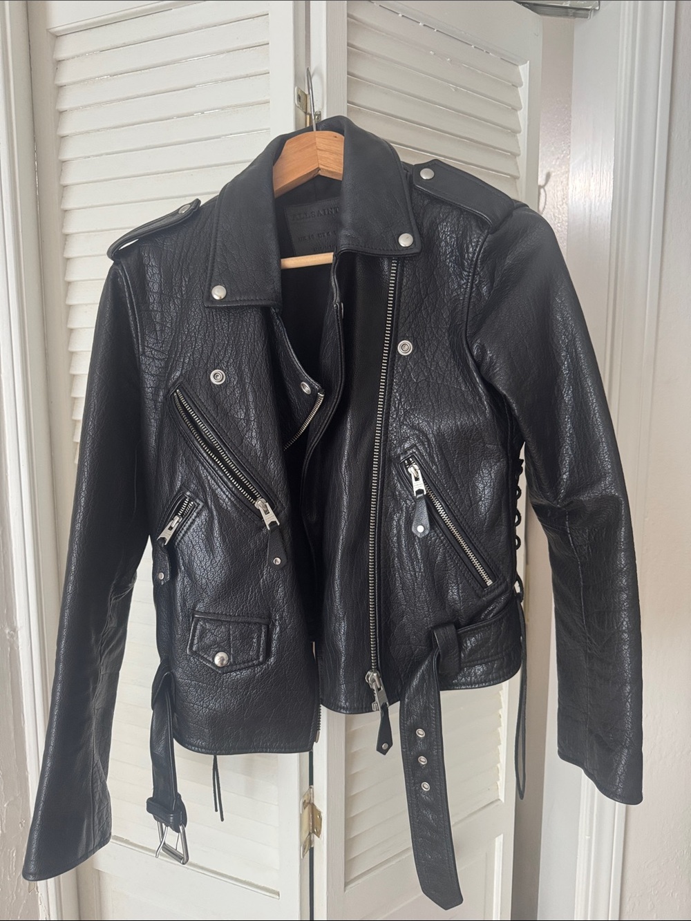 AllSaints Balfern Leather Biker Jacket Black US 6